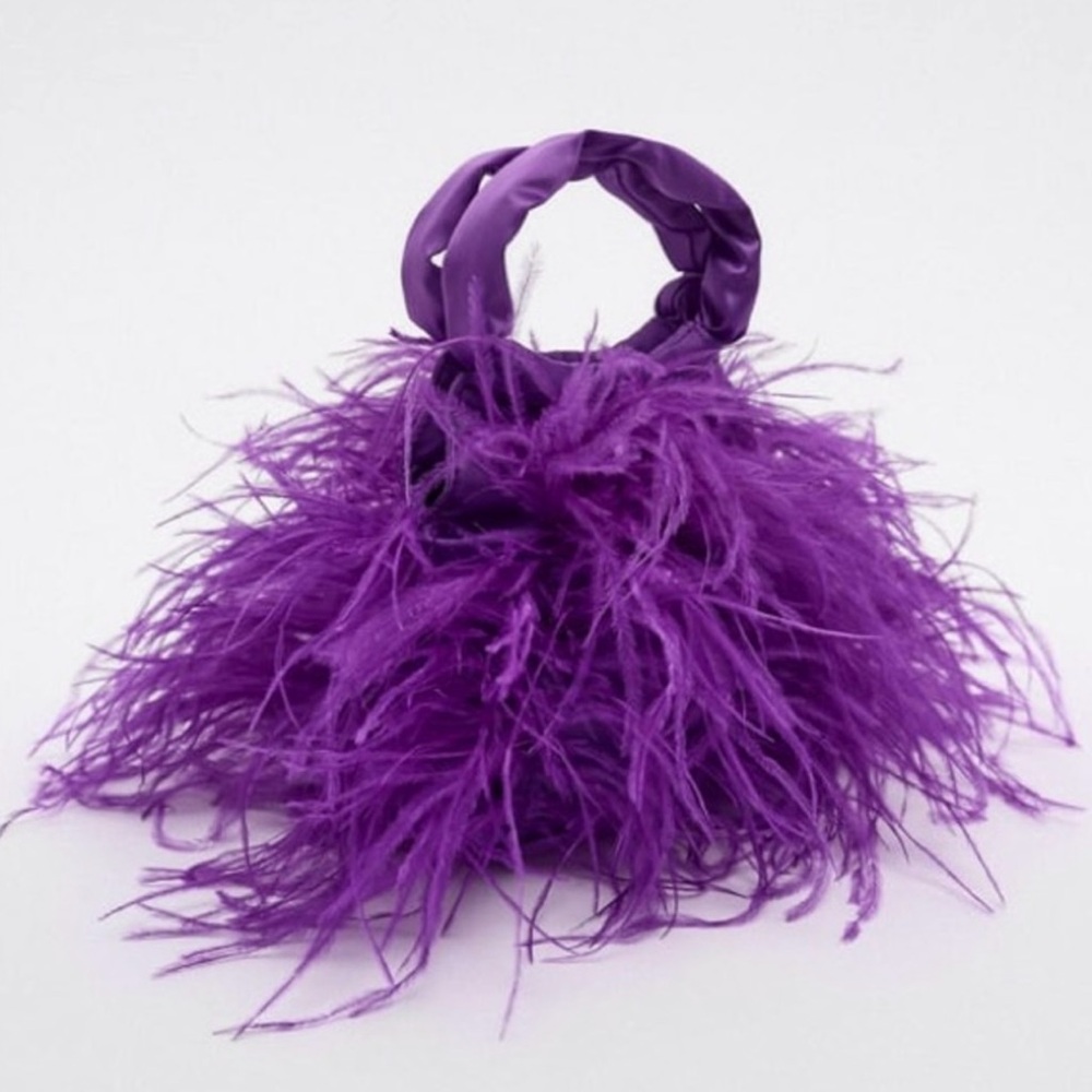 Zara Purple Feather Bucket Crossbody